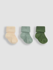 JoJo Maman Bébé Khaki 3-Pack Ribbed Baby Socks - Image 1 of 4