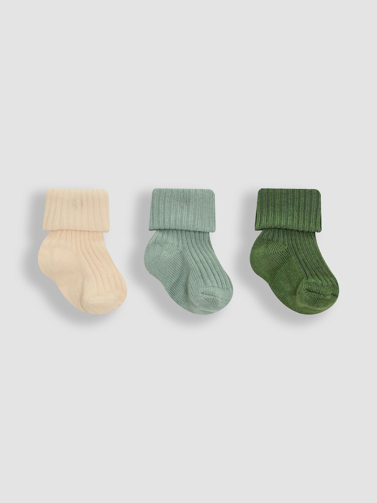 JoJo Maman Bébé Khaki 3-Pack Ribbed Baby Socks - Image 1 of 4