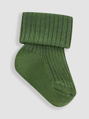 JoJo Maman Bébé Khaki 3-Pack Ribbed Baby Socks - Image 3 of 4