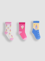 JoJo Maman Bébé Pink 3-Pack Printed Socks - Image 1 of 4