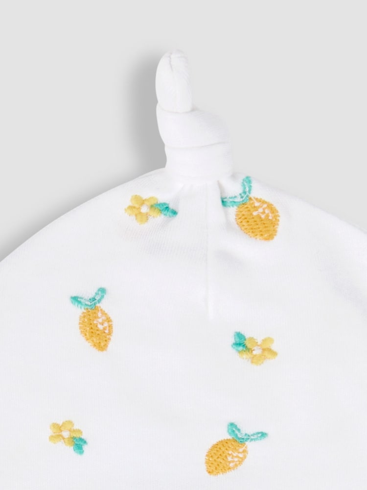 JoJo Maman Bébé 100% Organic Cotton Lemon Embroidered Baby Hat - Imagen 5 de 5
