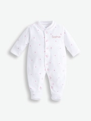 JoJo Maman Bébé Pink 100% Organic Cotton Heart Embroidered Sleepsuit - Image 4 of 4