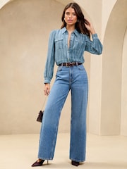 Azul - Lipsy Utility Stripe Burnout Shirt - Imagen 2 de 5