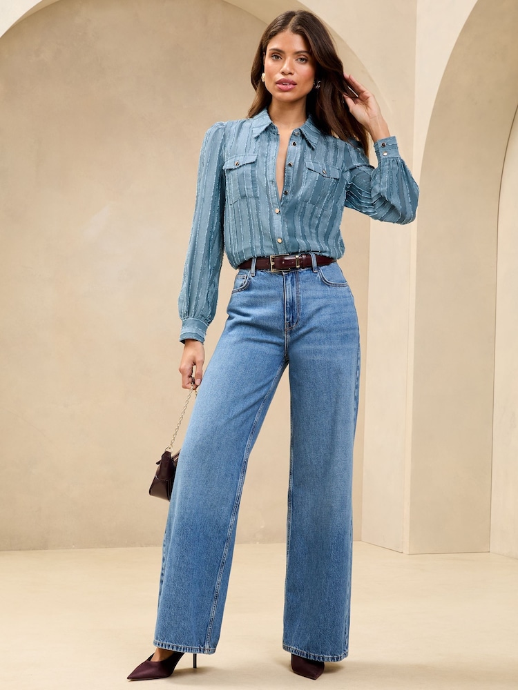Azul - Lipsy Utility Stripe Burnout Shirt - Imagen 2 de 5