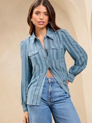 Azul - Lipsy Utility Stripe Burnout Shirt - Imagen 3 de 5