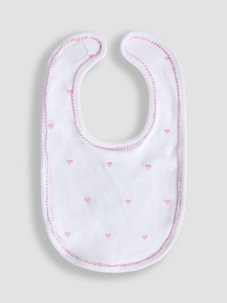 JoJo Maman Bébé Pink 100% Organic Cotton Heart Embroidered Bib - Image 1 of 3