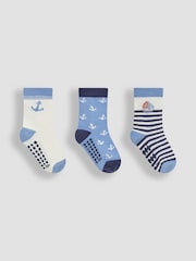 JoJo Maman Bébé Blue 3-Pack Printed Socks - Image 1 of 4