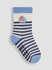 JoJo Maman Bébé Blue 3-Pack Printed Socks - Image 4 of 4