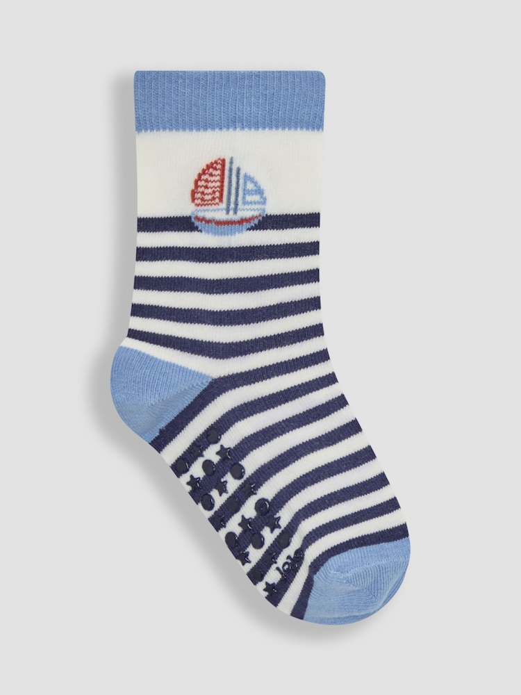 JoJo Maman Bébé Blue 3-Pack Printed Socks - Image 4 of 4