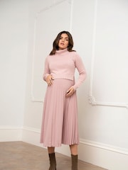 Seraphine Maternity & Nursing Pink Dress with Pleated Skirt - Image 1 of 5