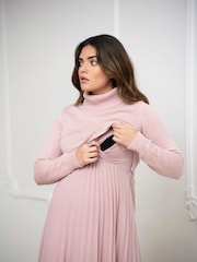 Seraphine Maternity & Nursing Pink Dress with Pleated Skirt - Image 3 of 5