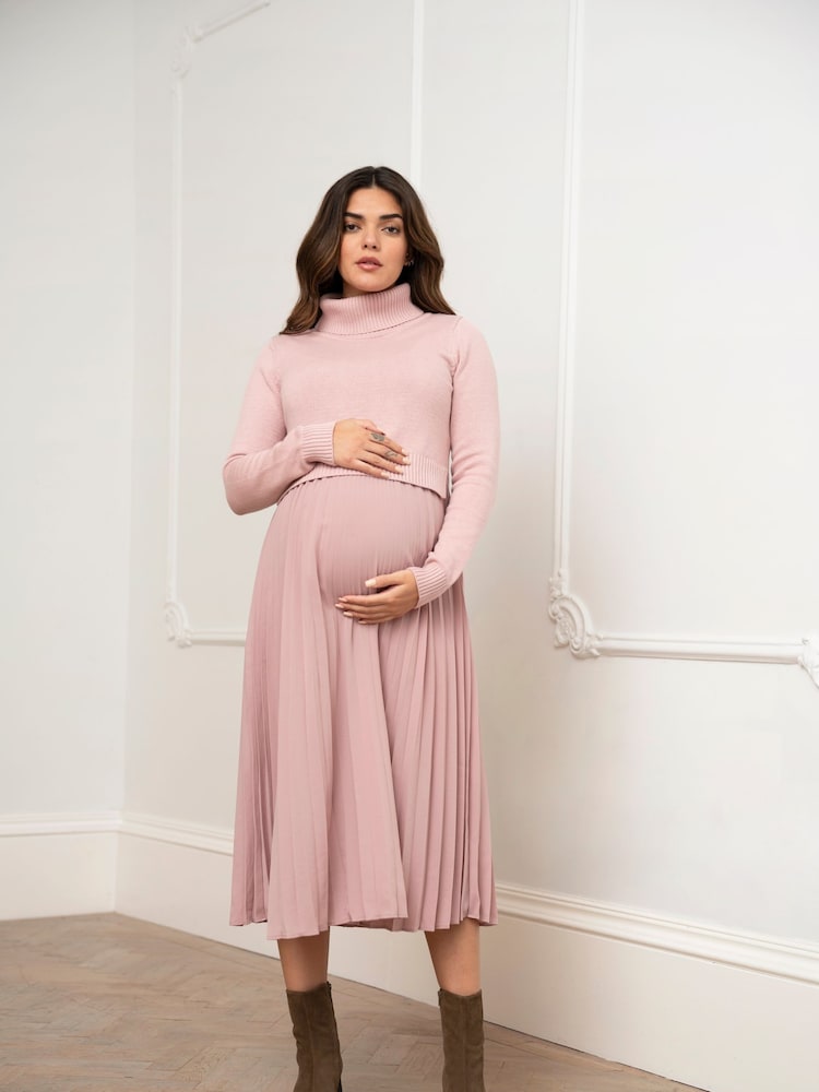 Buy Seraphine Maternity Nursing Pink Dress with Pleated Skirt