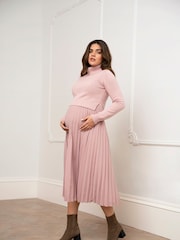 Seraphine Maternity & Nursing Pink Dress with Pleated Skirt - Image 5 of 5