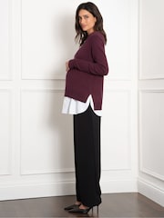 Seraphine Purple Maternity Knit Jumper with Woven Shirt - Image 2 of 5