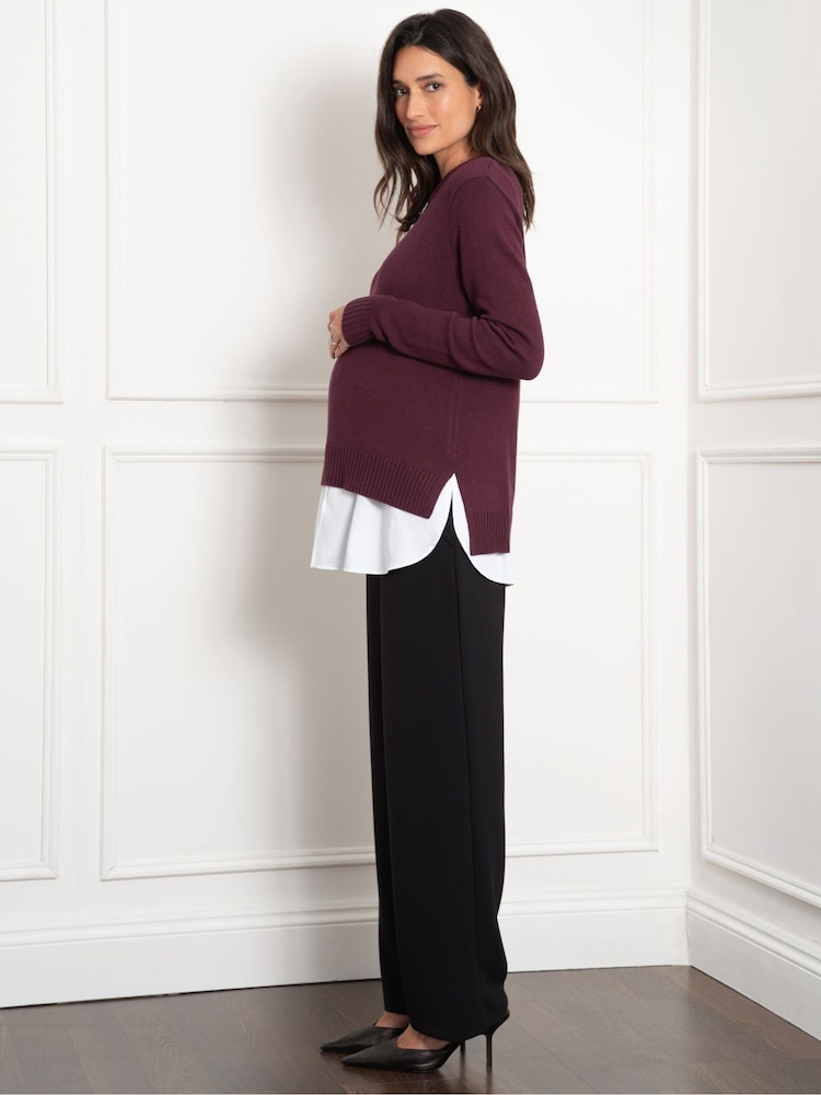 Seraphine Purple Maternity Knit Jumper with Woven Shirt - Image 2 of 5