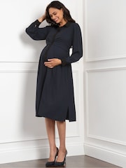 Seraphine Blue Maternity Pleated Shirt Dress - Image 1 of 5