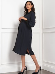 Seraphine Blue Maternity Pleated Shirt Dress - Image 2 of 5