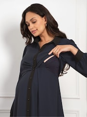 Seraphine Blue Maternity Pleated Shirt Dress - Image 4 of 5