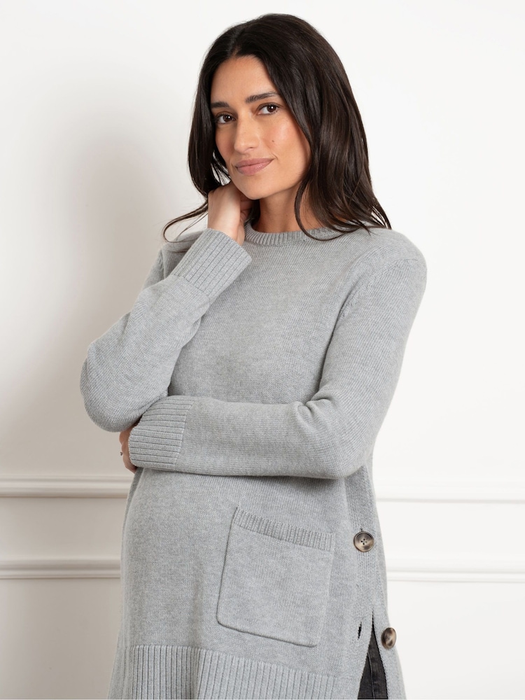 Seraphine Grey Maternity Crew Neck Knit Jumper - Image 1 of 4