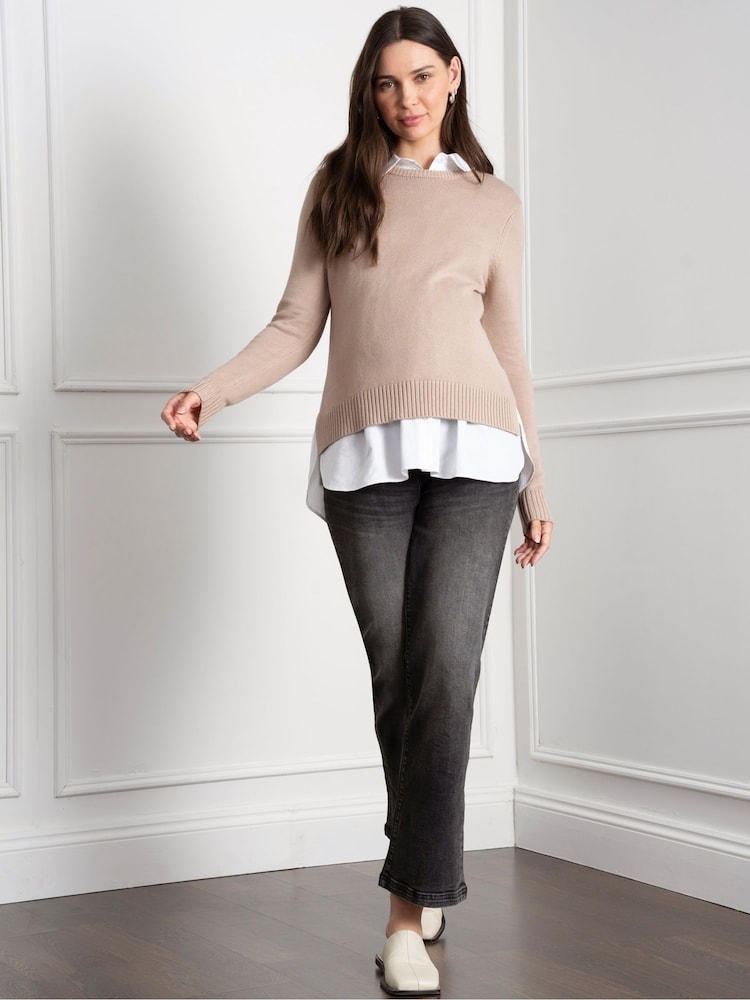 Seraphine Natural Maternity Knit Jumper with Woven Shirt - Image 1 of 4