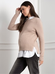 Seraphine Natural Maternity Knit Jumper with Woven Shirt - Image 4 of 4