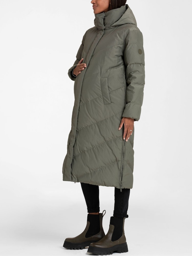 Seraphine Green Long Chevron Maternity Coat - Image 5 of 5
