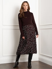 Seraphine Maternity Knit Topper with Spot Brown Skirt - Image 1 of 5