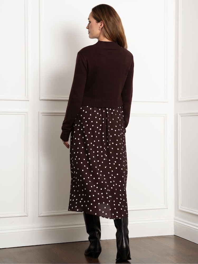 Seraphine Maternity Knit Topper with Spot Brown Skirt - Image 2 of 5