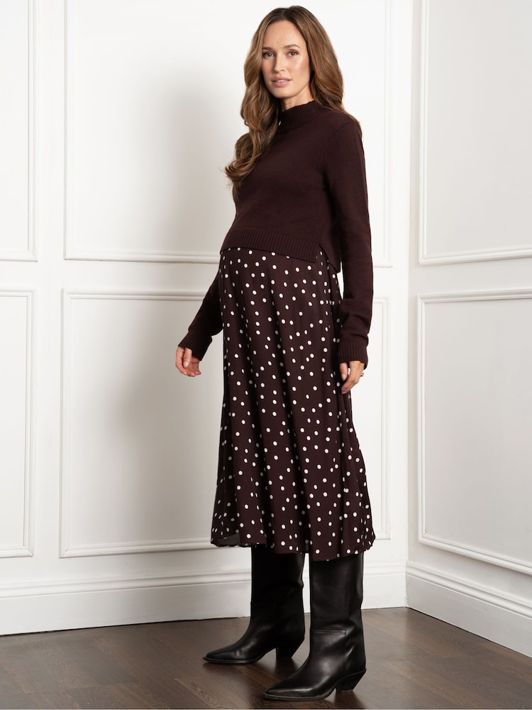 Seraphine Maternity Knit Topper with Spot Brown Skirt - Image 5 of 5