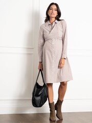 Seraphine Cream Maternity and Nursing Stripe Dress - Image 1 of 5