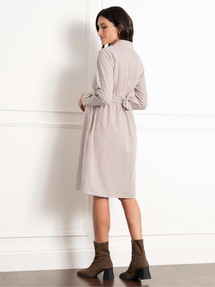 Seraphine Cream Maternity and Nursing Stripe Dress - Image 2 of 5