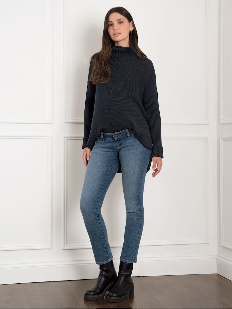 Seraphine Blue Maternity Roll Neck Knit 100% Cotton Jumper - Image 1 of 2