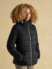 Joules Hadlow Black Showerproof Padded Coat with Hood - Image 1 of 10