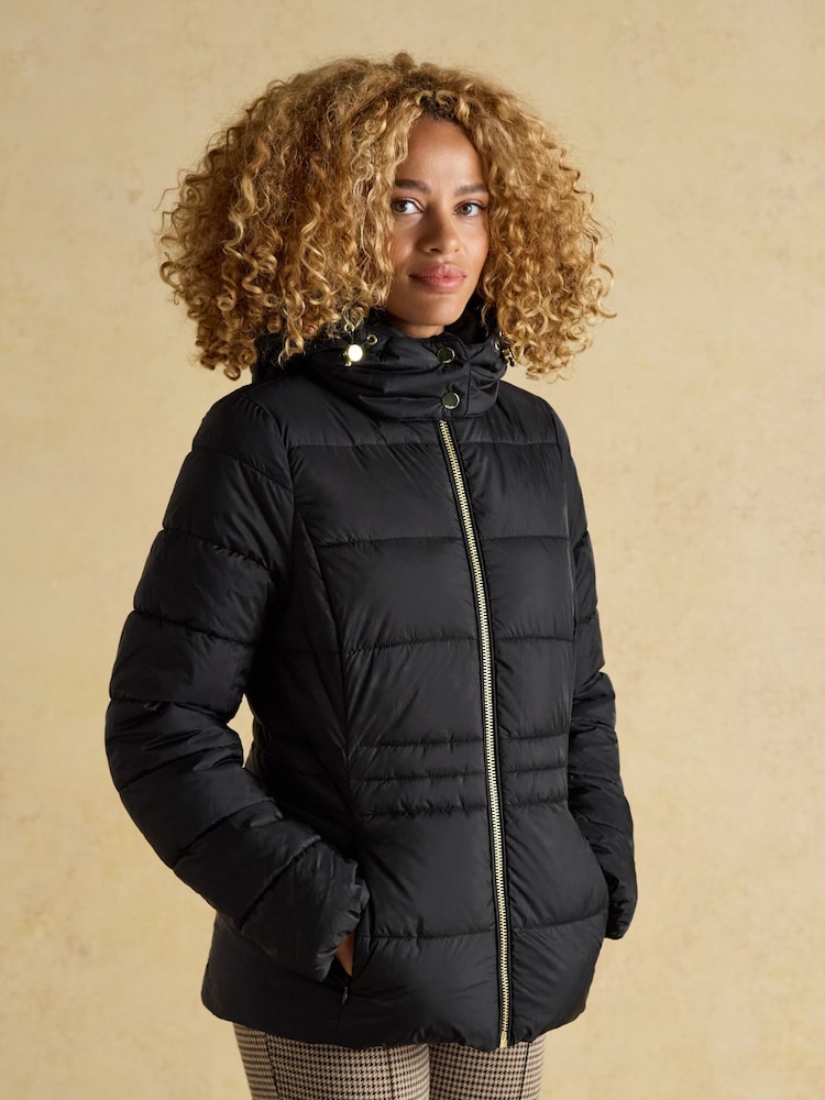 Joules Hadlow Black Showerproof Padded Coat with Hood - Image 1 of 10 Joules Hadlow Black Showerproof Padded Coat with Hood - Image 1 of 10