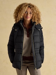 Joules Hadlow Black Showerproof Padded Coat with Hood - Image 3 of 10