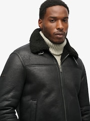 Superdry Black Faux Shearling Aviator Jacket - Image 4 of 4