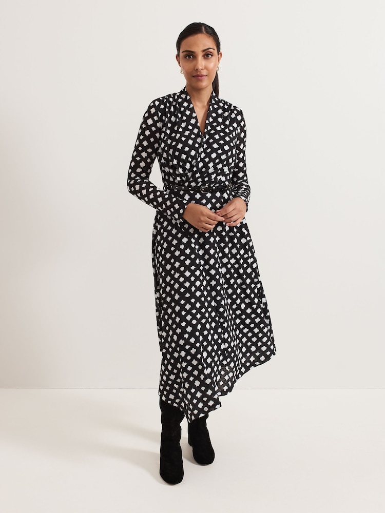 Phase Eight Black Petite Caitlin Black Printed Mesh Dress - Image 1 of 7
