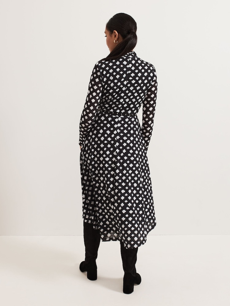 Phase Eight Black Petite Caitlin Black Printed Mesh Dress - Image 2 of 7