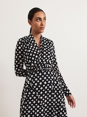 Phase Eight Black Petite Caitlin Black Printed Mesh Dress - Image 4 of 7