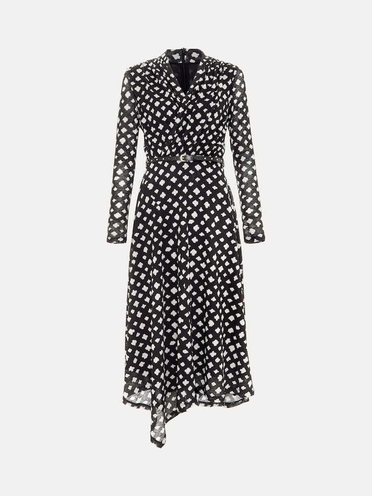 Phase Eight Black Petite Caitlin Black Printed Mesh Dress - Image 7 of 7
