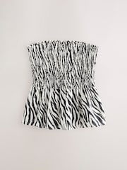 Black/White Zebra Print Shirred Peplum Bandeau Boobtube With Linen - Image 6 of 8