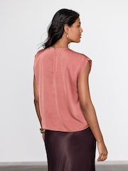 Розово-золотистый - Short Sleeve Crinkle Satin Asymmetric Top - Image 3 of 7