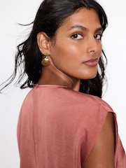 Розово-золотистый - Short Sleeve Crinkle Satin Asymmetric Top - Image 4 of 7
