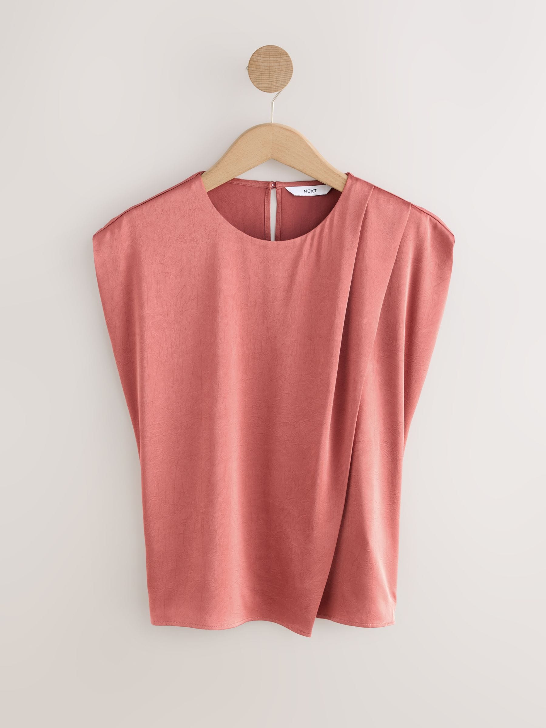 Buy Rose Gold - Short Sleeve Crinkle Satin Asymmetric Top from