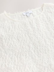 Cream Textured Fringe Short Sleeve Crew Neck Top - Image 3 of 3