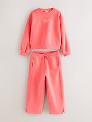 Baker by Ted Baker Coral Pink Back Print Sweat Top and Wide Leg Joggers Set 2 Piece - Image 1 of 8