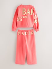 Baker by Ted Baker Coral Pink Back Print Sweat Top and Wide Leg Joggers Set 2 Piece - Image 2 of 8
