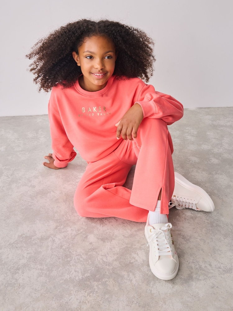Baker by Ted Baker Coral Pink Back Print Sweat Top and Wide Leg Joggers Set 2 Piece - Image 1 of 14