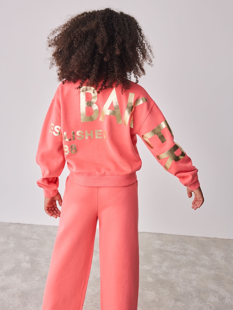 Baker by Ted Baker Coral Pink Back Print Sweat Top and Wide Leg Joggers Set 2 Piece - Image 2 of 14