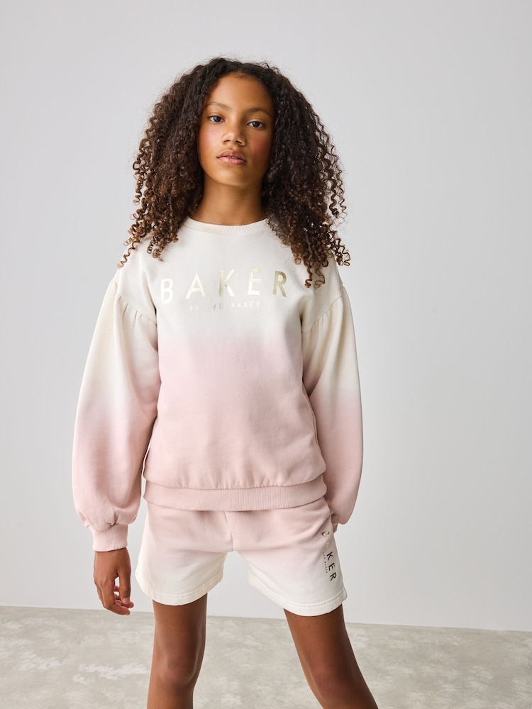 Baker by Ted Baker Pink/Lilac 2 Piece Ombre Sweat Top & Shorts Set - Image 1 of 11